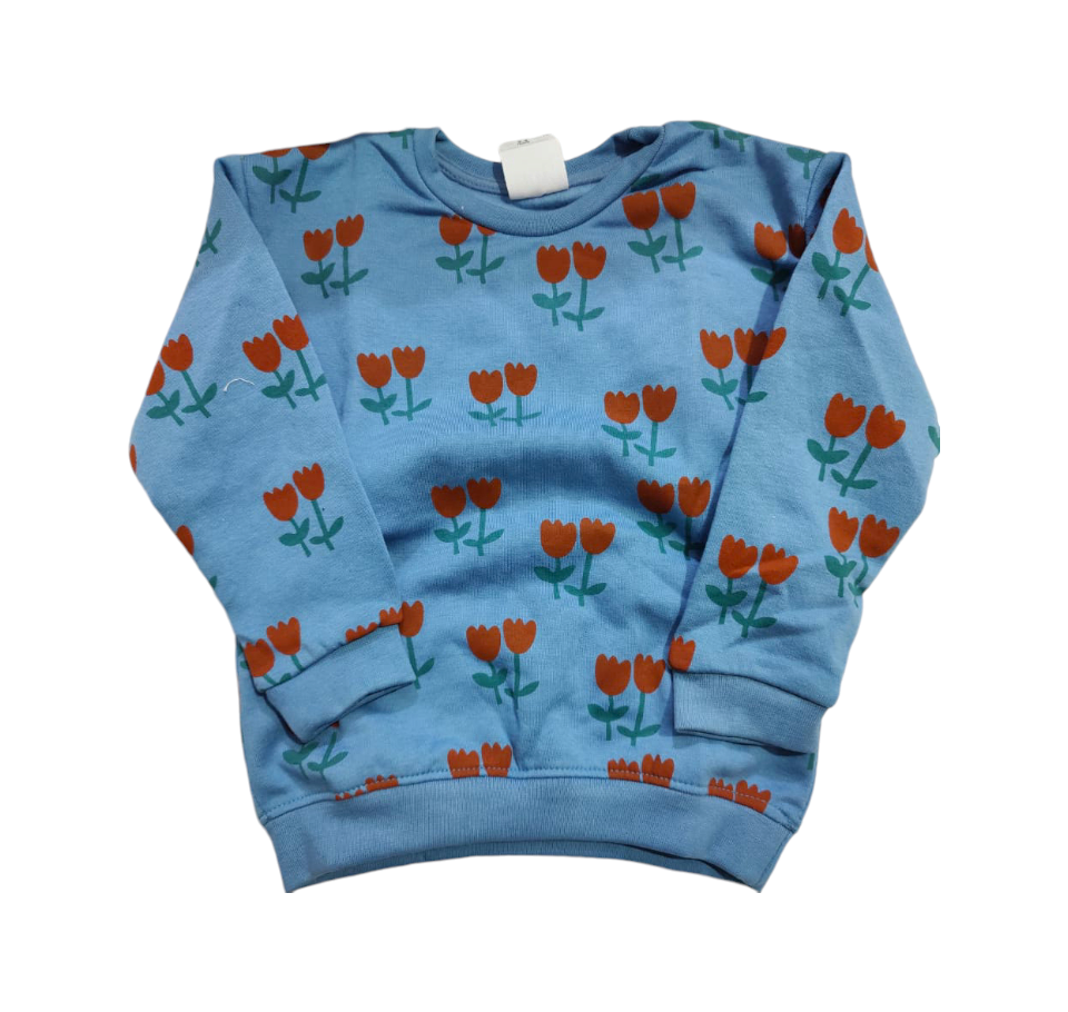 Blue Fleece Red Flowers Sweatshirt