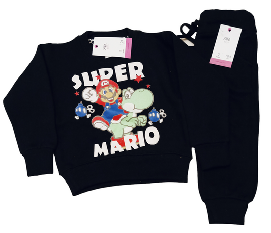 Black Super Mario Fleece Winter Tracksuit - ZR